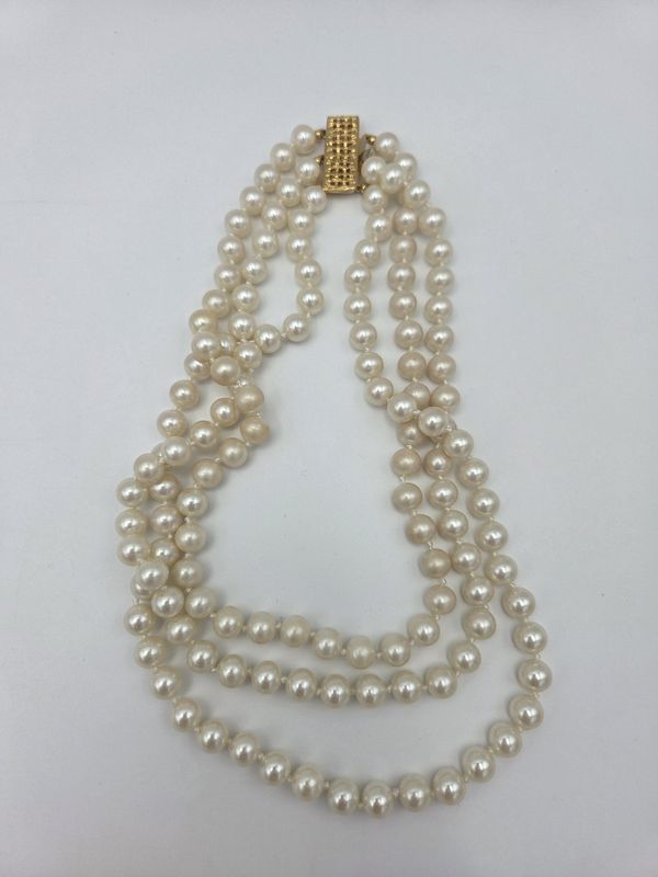 Vintage 3-Strand Faux Pearl 17" Necklace