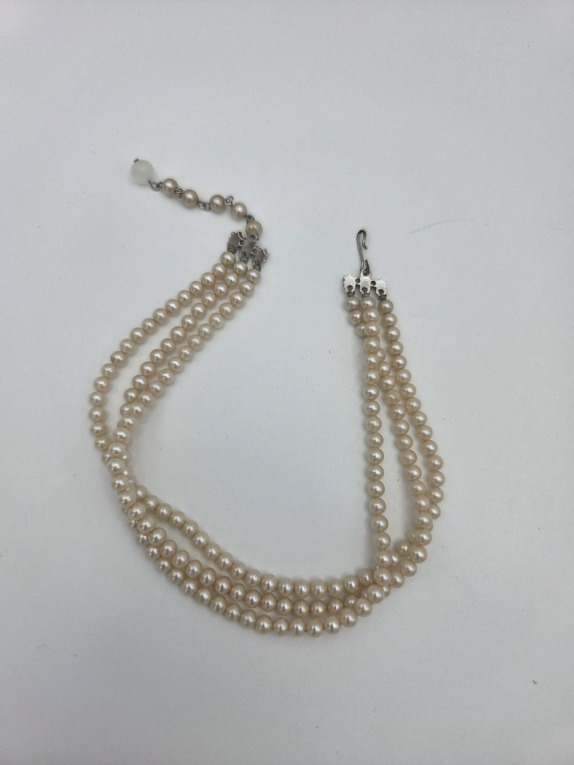 Vintage Faux Pearl Rhinestone Clasp Choker Necklace