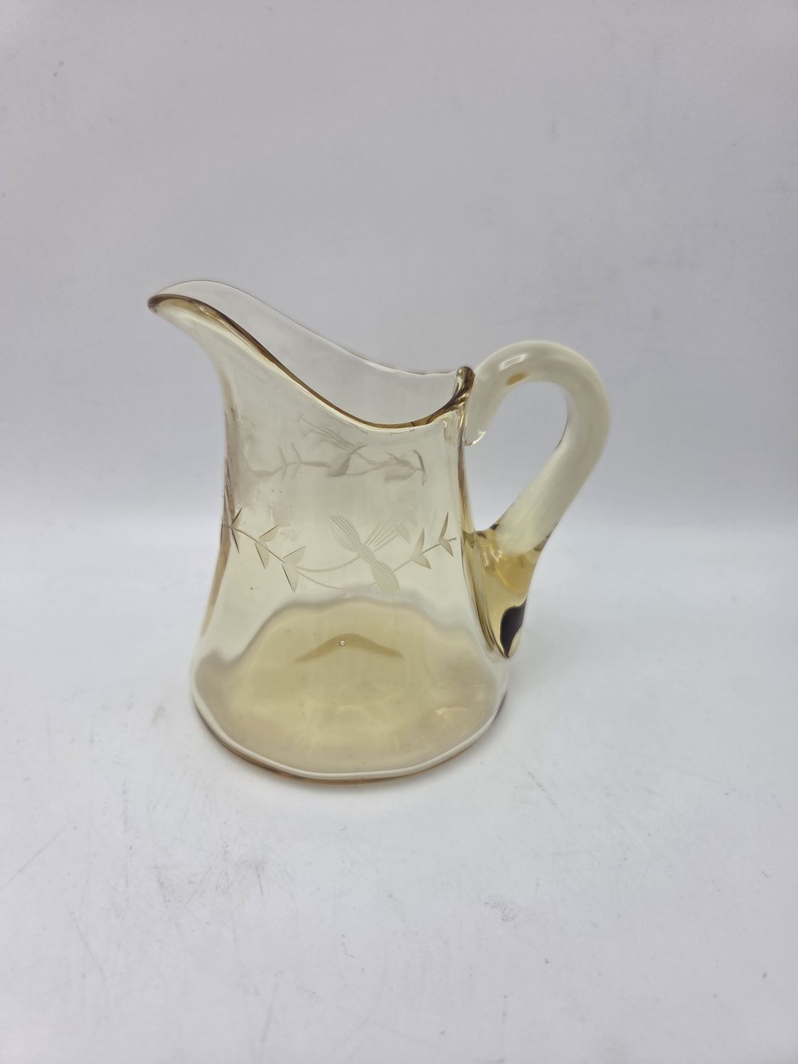 Vintage Etched Amber Glass Creamer Pitcher