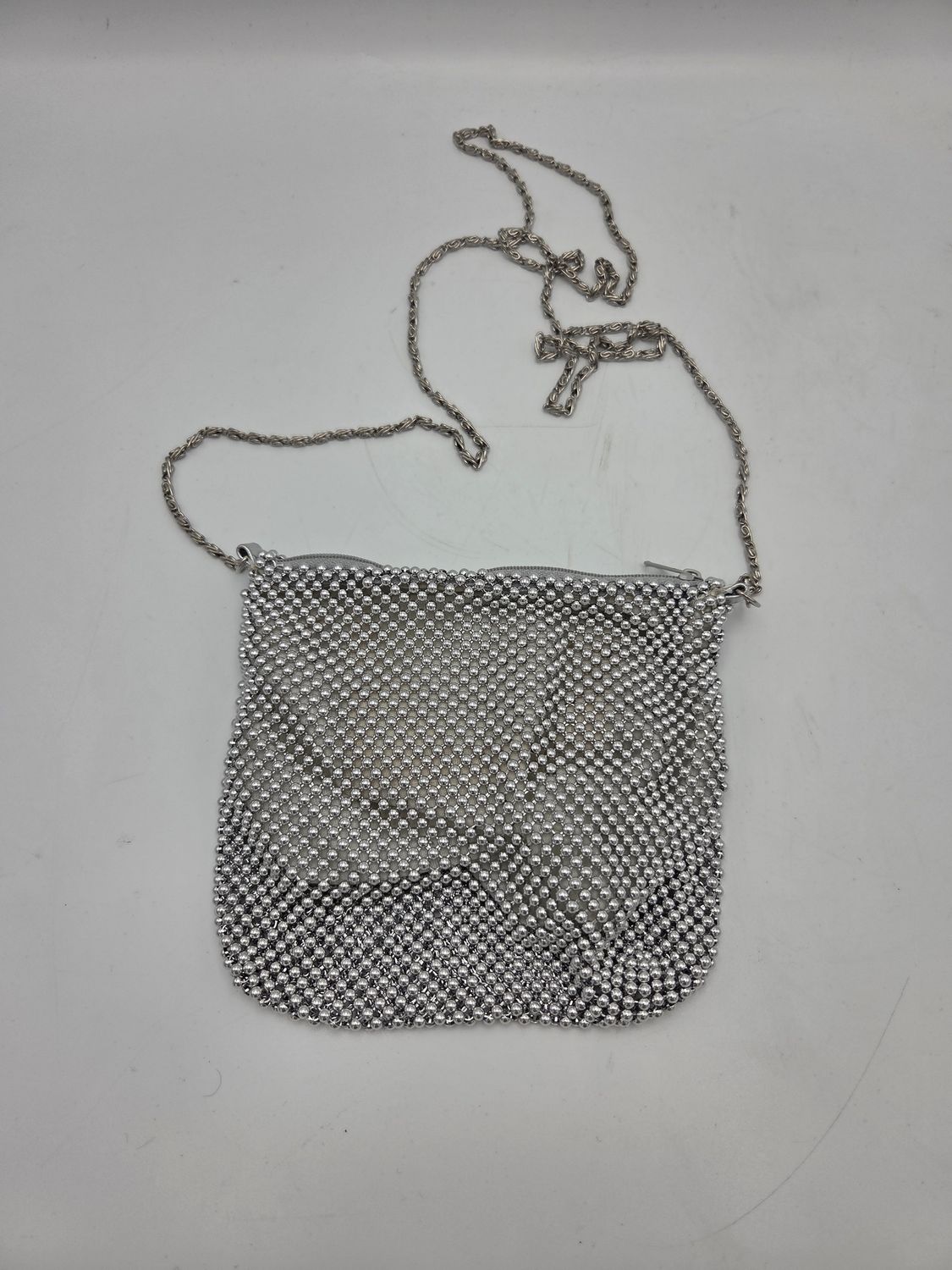 Vintage Silver Bead Mesh Chain Bag