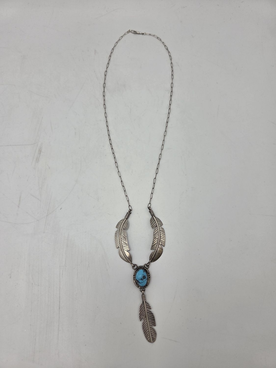 Sterling Turquoise Feather Necklace