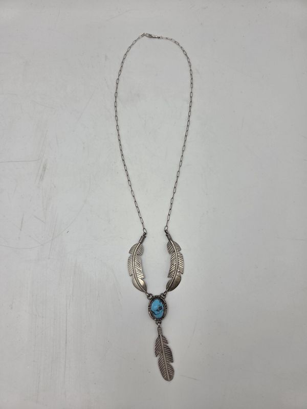 Sterling Turquoise Feather Necklace