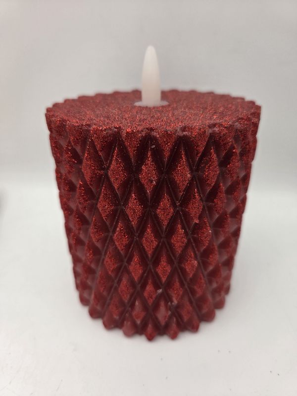 Red Glittered Flameless 5" Pillar Candle