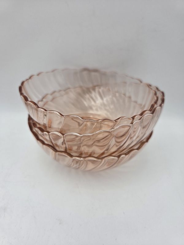 Set of 3 Arcoroc France Pink Glass Bowls