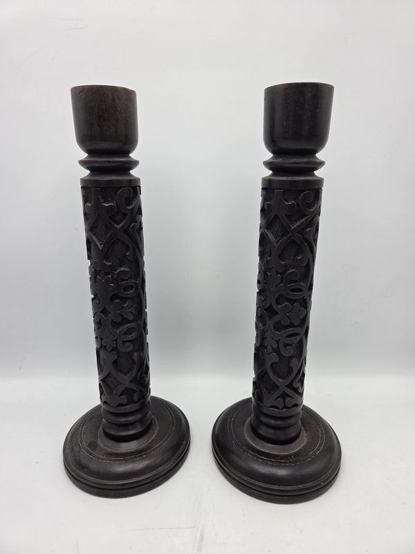 Pair of Carved Wdn Candlesticks