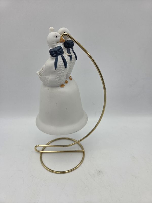 Vntg Goose Couple Bell on Stand