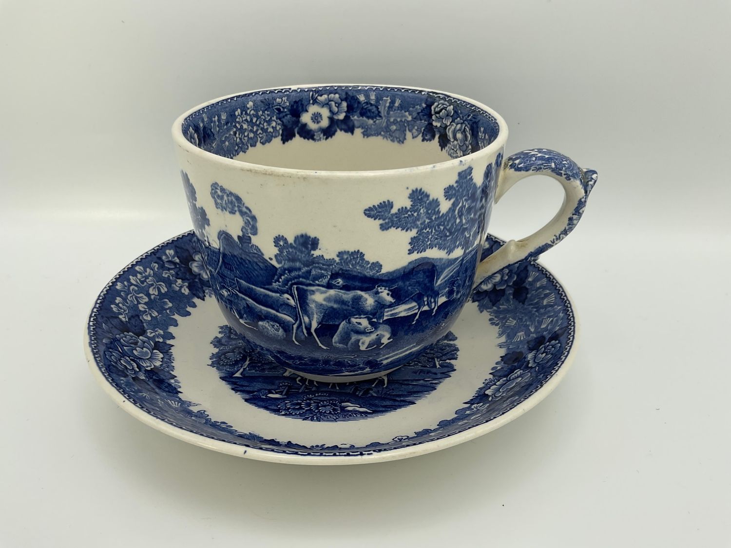 Vintage Staffordshire Ironstone Blue Cup &amp; Saucer