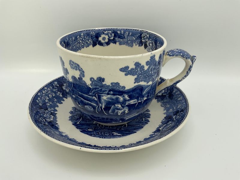 Vintage Staffordshire Ironstone Blue Cup &amp; Saucer
