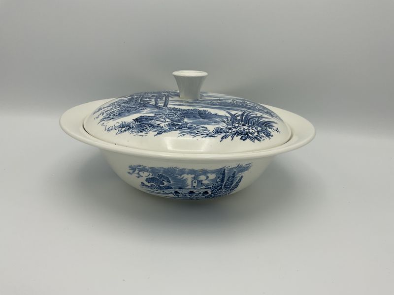 Wedgwood &amp; Co. “Countryside” Blue and White Ironstone Covered Serving Bowl