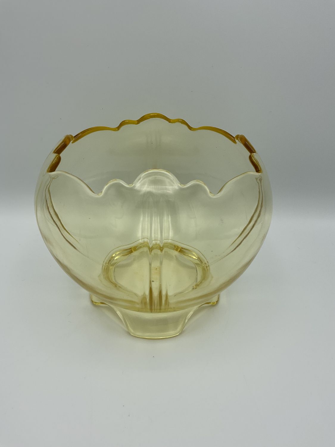 Yellow Scalloped Vintage Glass Bowl
