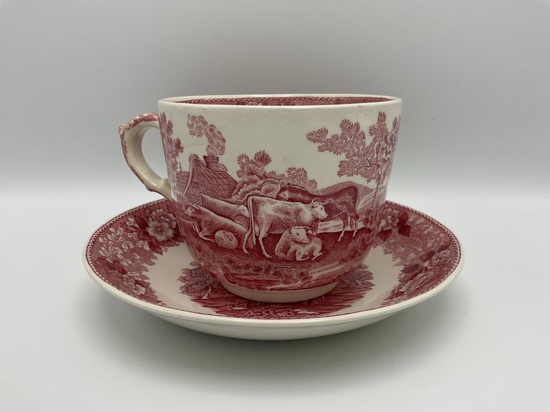 Vintage Staffordshire Ironstone Red Cup &amp; Saucer