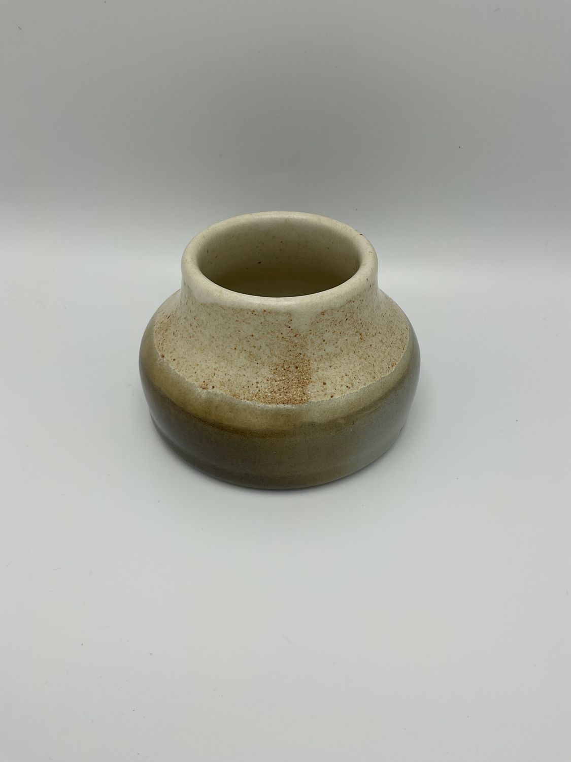 “K.M.” Small Short Studio Pottery Vase