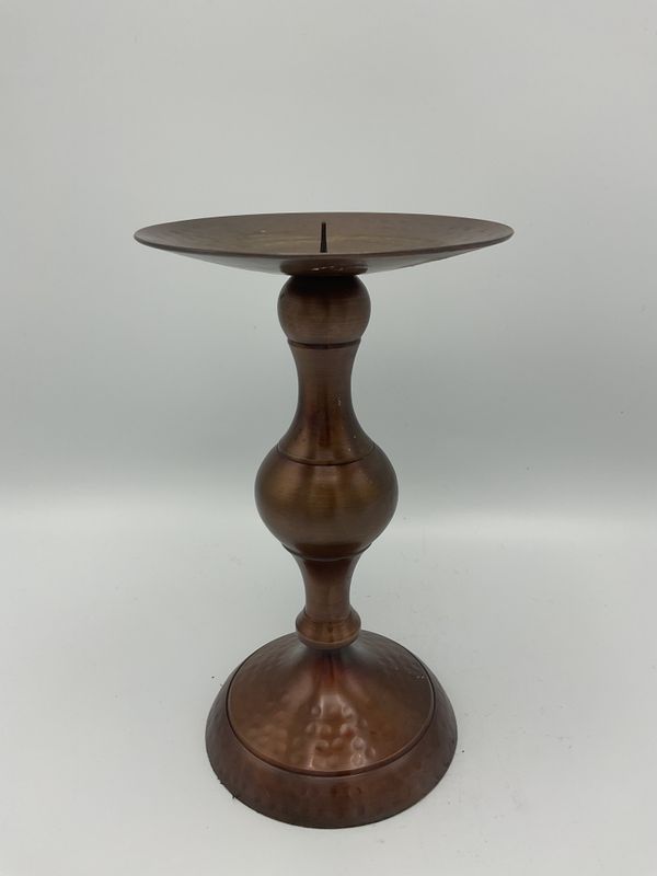 Hammered Copper Pillar Candle Holder - 8in