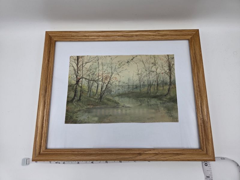 Antique Watercolor Landscape of Woodland Creek