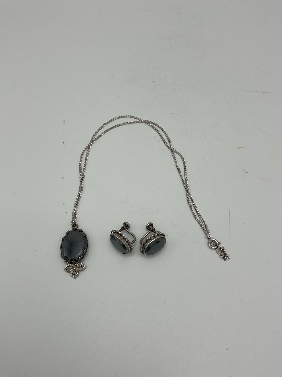 Black Stone Vintage Necklace and Earrings Set