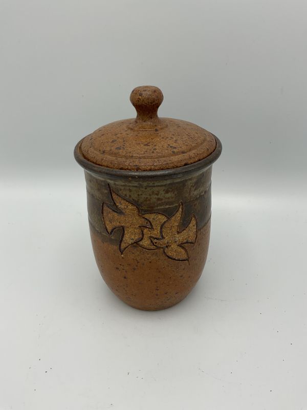 Doves Stoneware Jar with Spoon Lid