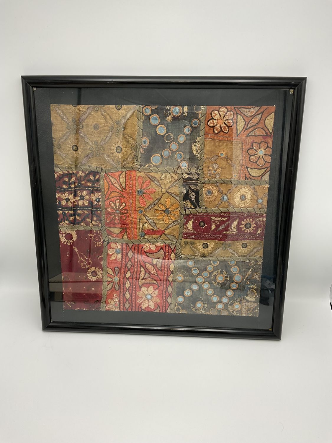 Orange Flowers Framed Vintage Textile Tapestry