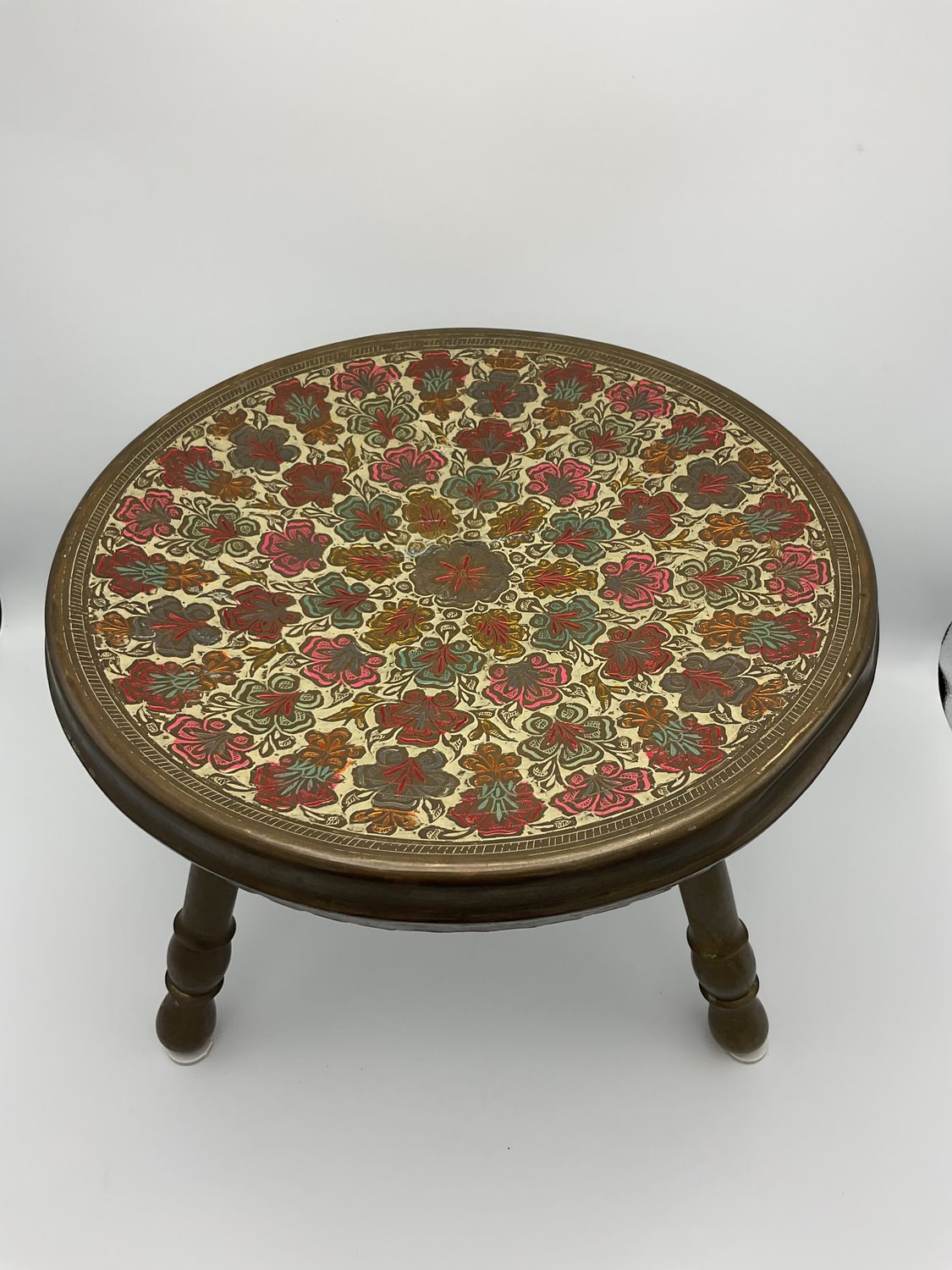 White hammered brass 3-legged foot stool