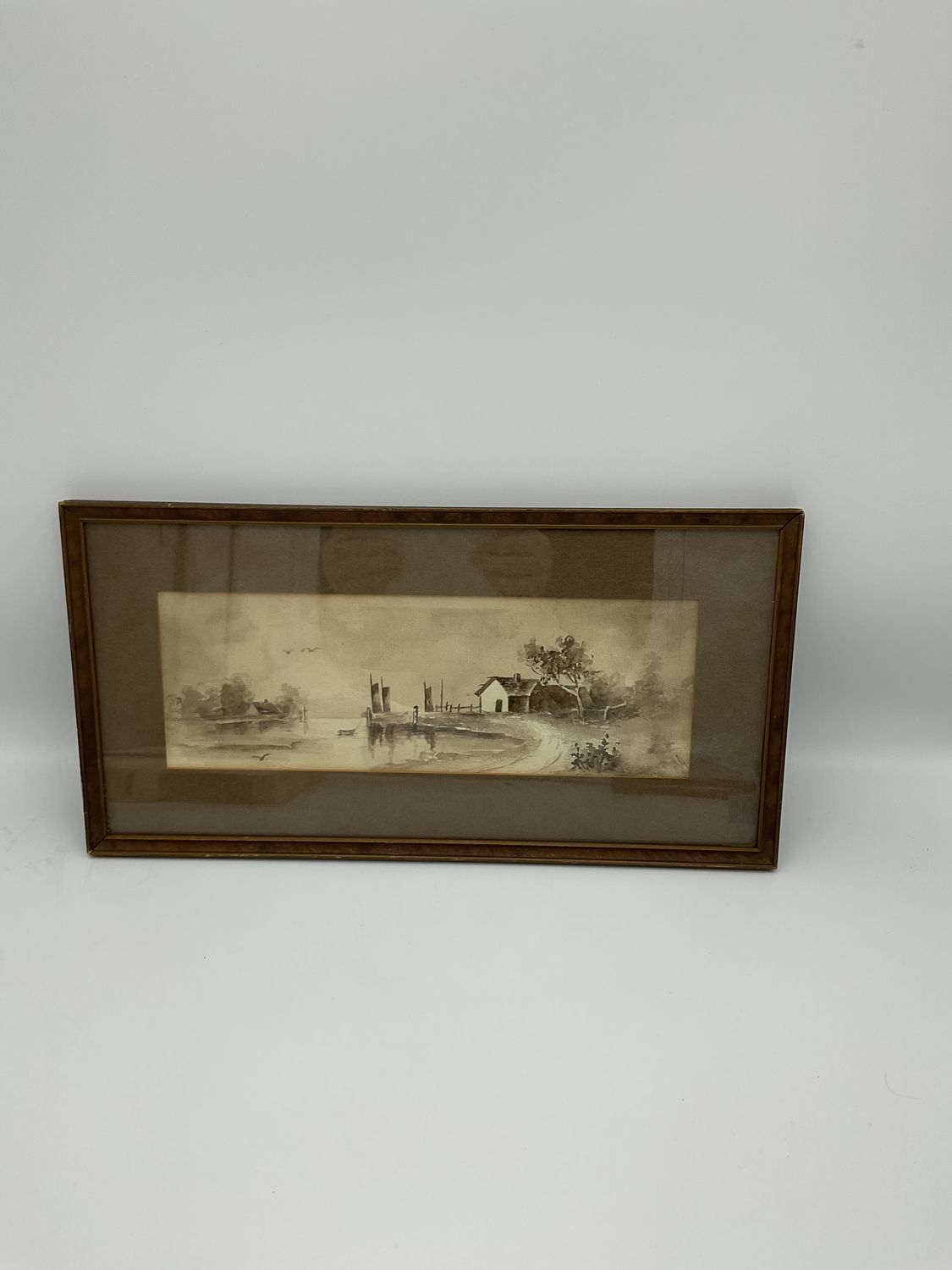 Vintage Sepia Harbor River Scene