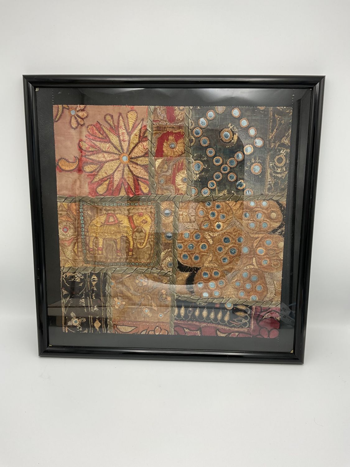 Elephant Framed Vintage Textile Tapestry