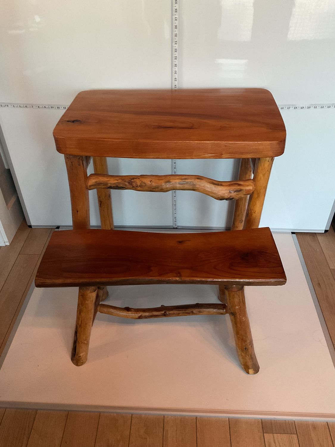 Kid's Rustic Pine Log Cabin Hand-Carved Desk &amp; Bench