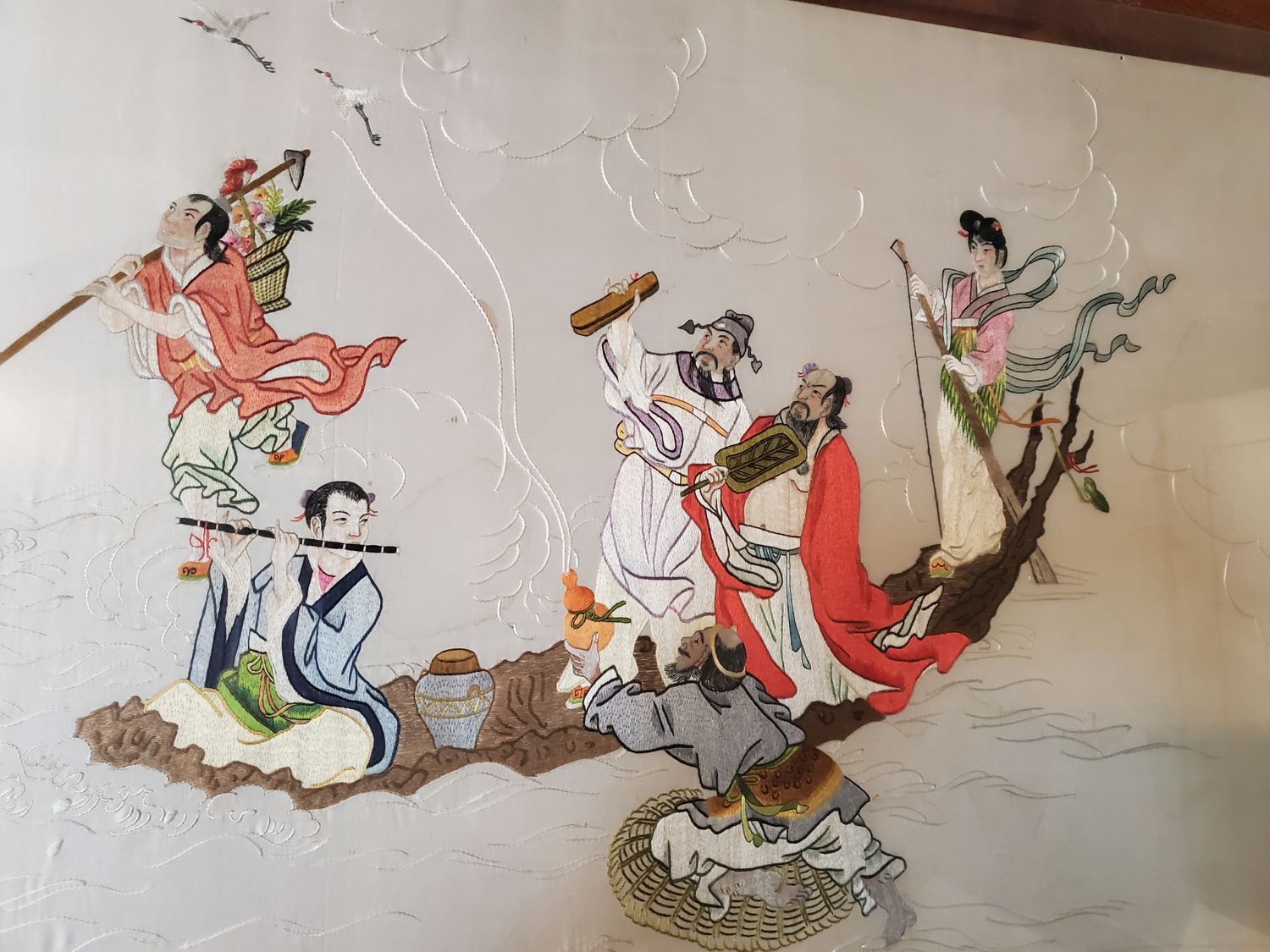 Eight Immortals Crossing Vintage Silk Framed
