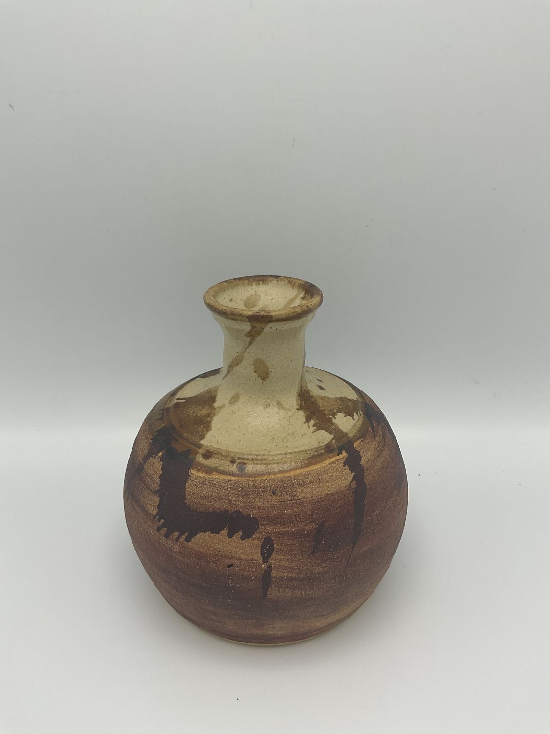 Bottle Vase with Earth-Tone Brush Glaze