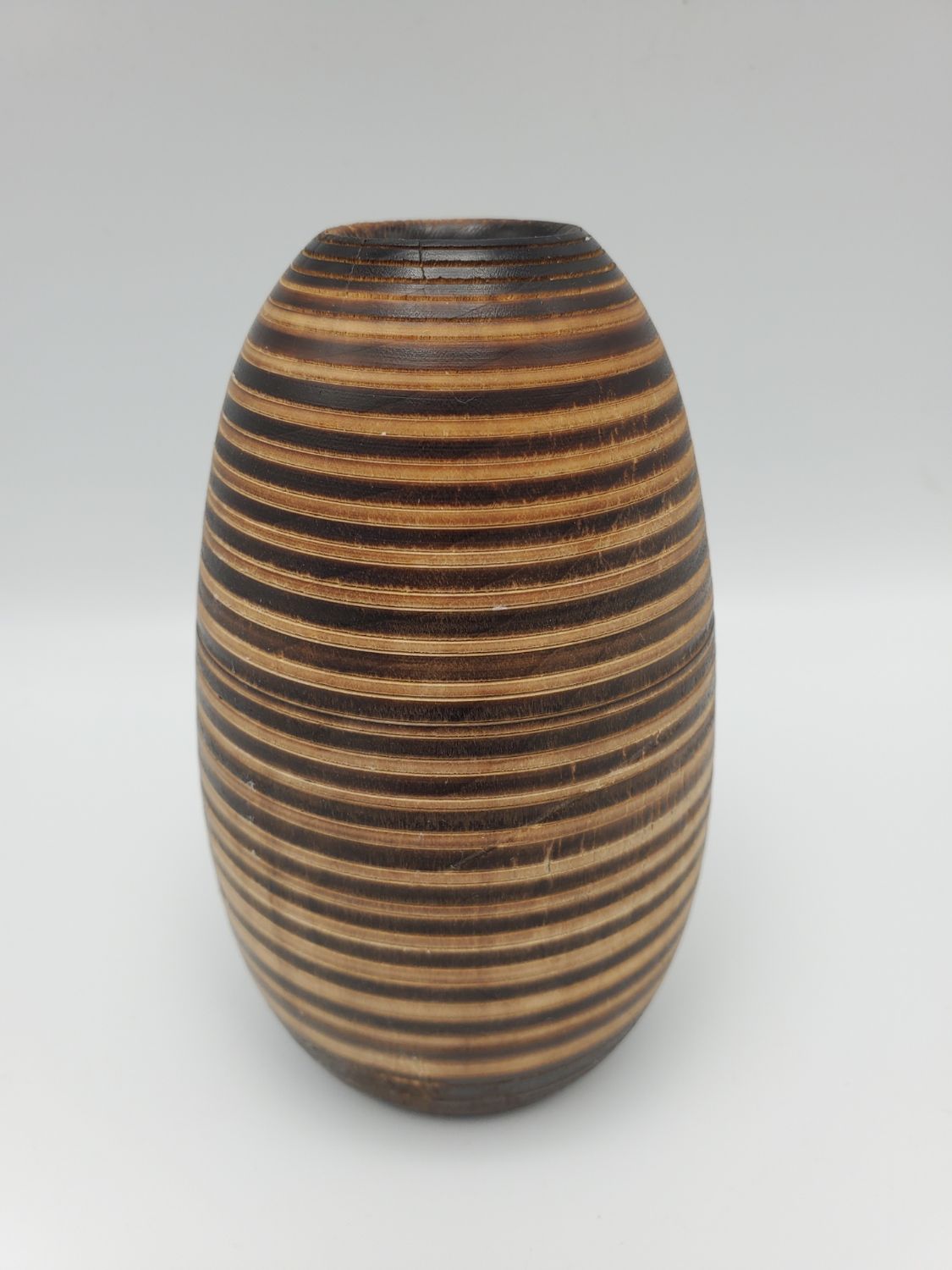 Striped Hand-carved 2-toned Wood Vase