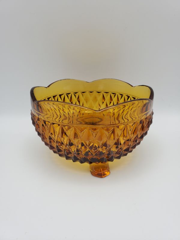 Pair 3 Foot Vint Amber Glass Bonbon Bowls
