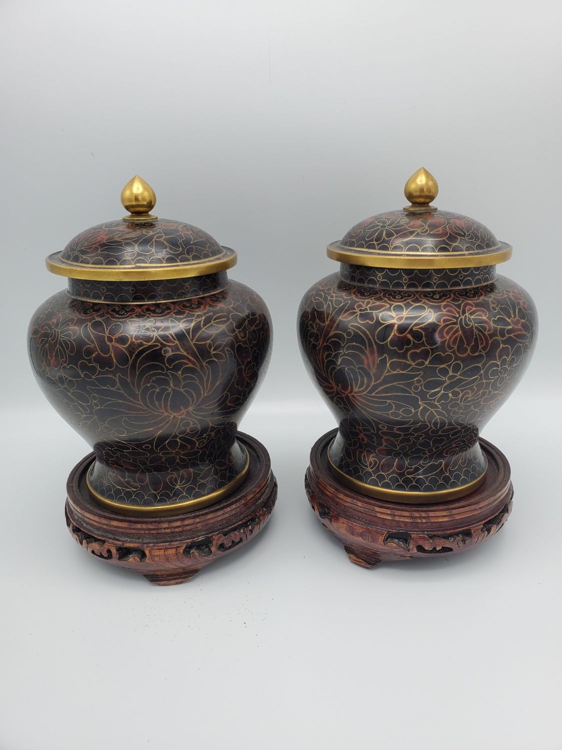 Pair of Cloisonne Lidded Jars