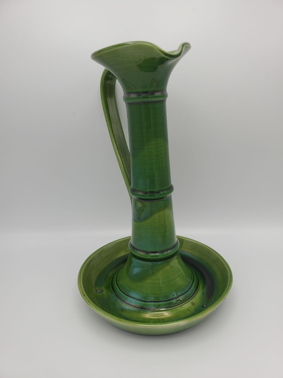 Green Pitcher w/ Attached Basin Vase