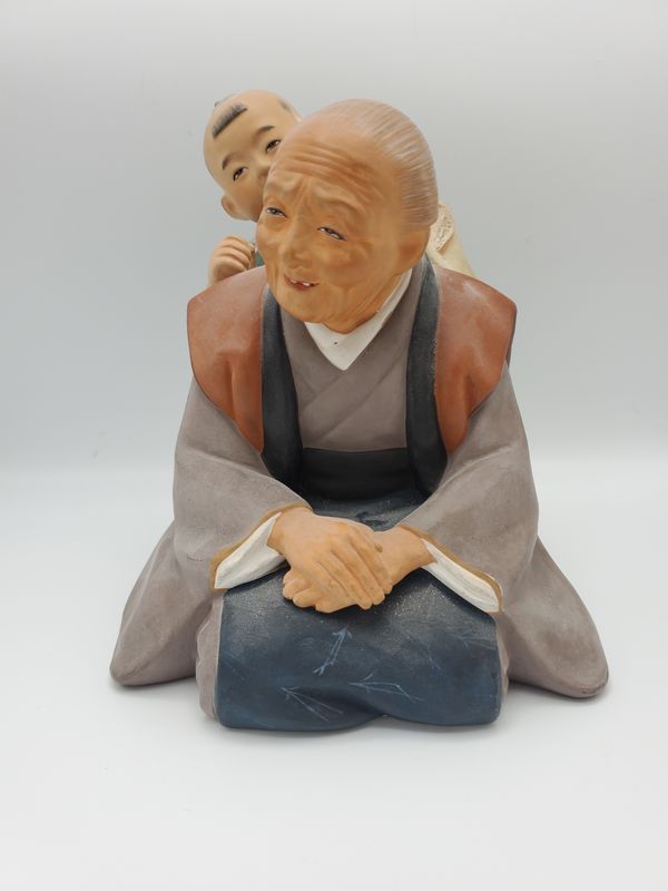 Hakata Urasaki Grandma &amp; Grandson Vintage Figurine
