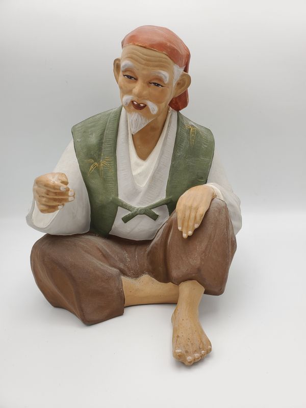 Hakata Urasaki Man Hand Held Up for Bird Vintage Figurine