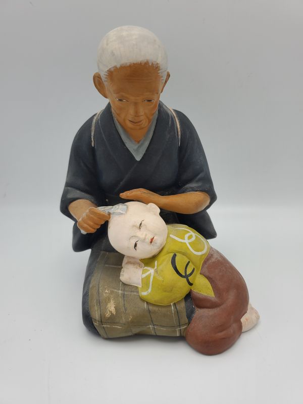 Hakata Urasaki Shaving Boy's Head Vintage Figurine