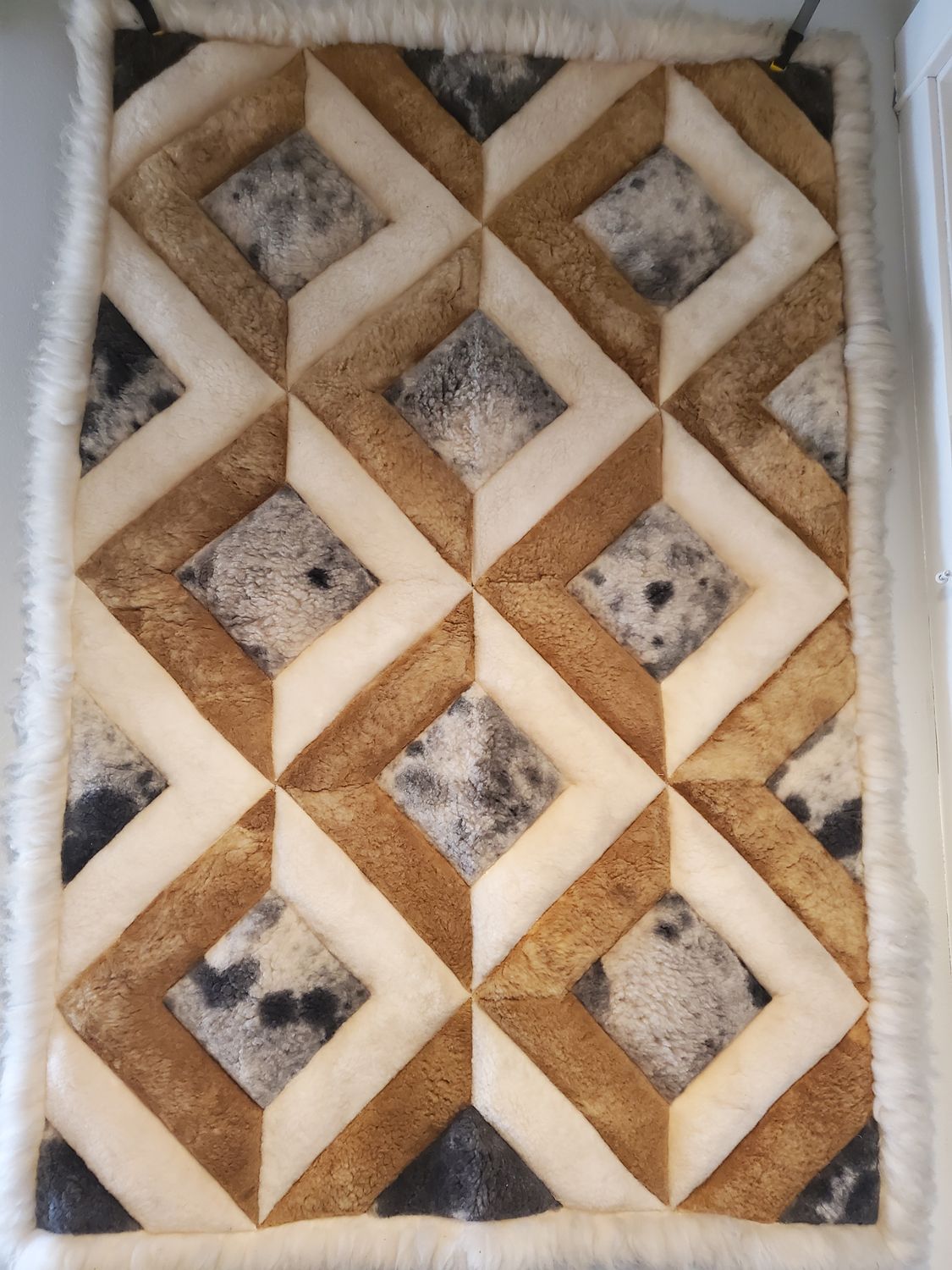 Geometric Patchwork Vintage Merino Sheep Rug