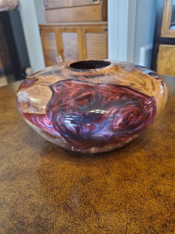 Handcrafted Burl Wood and Resin Hollow Form Vase