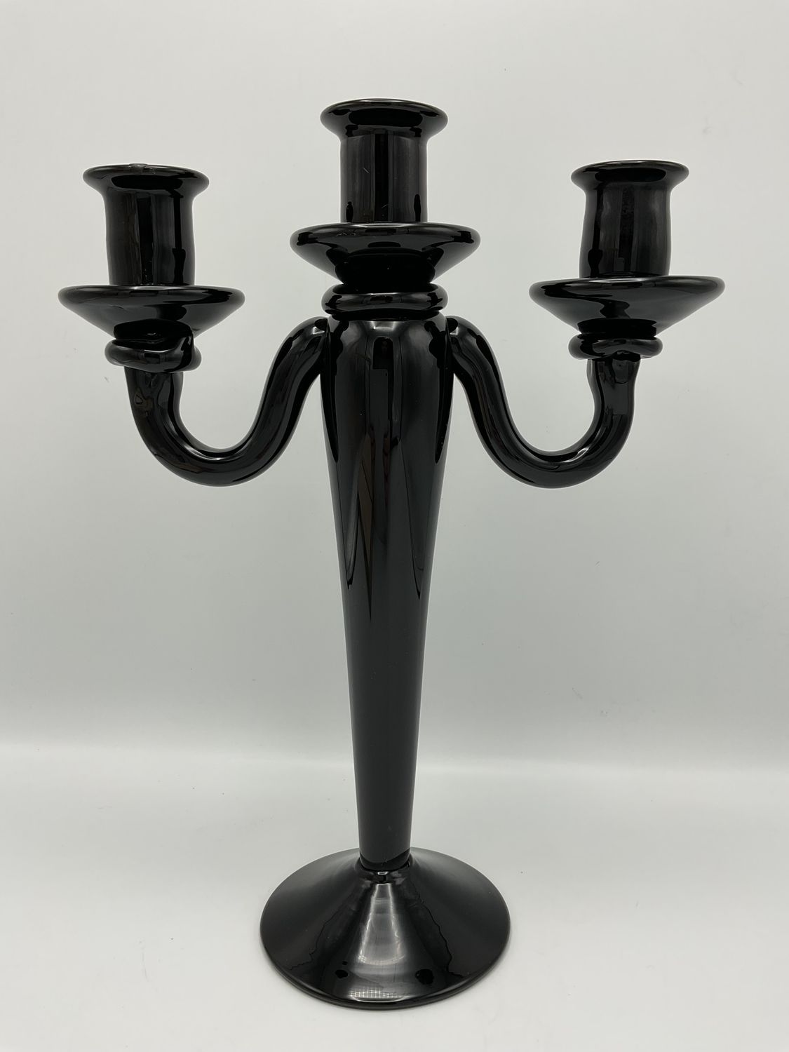 Black Glazed Ceramic Three-Arm Candelabra