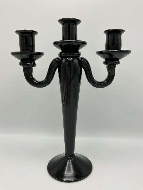Black Glazed Ceramic Three-Arm Candelabra