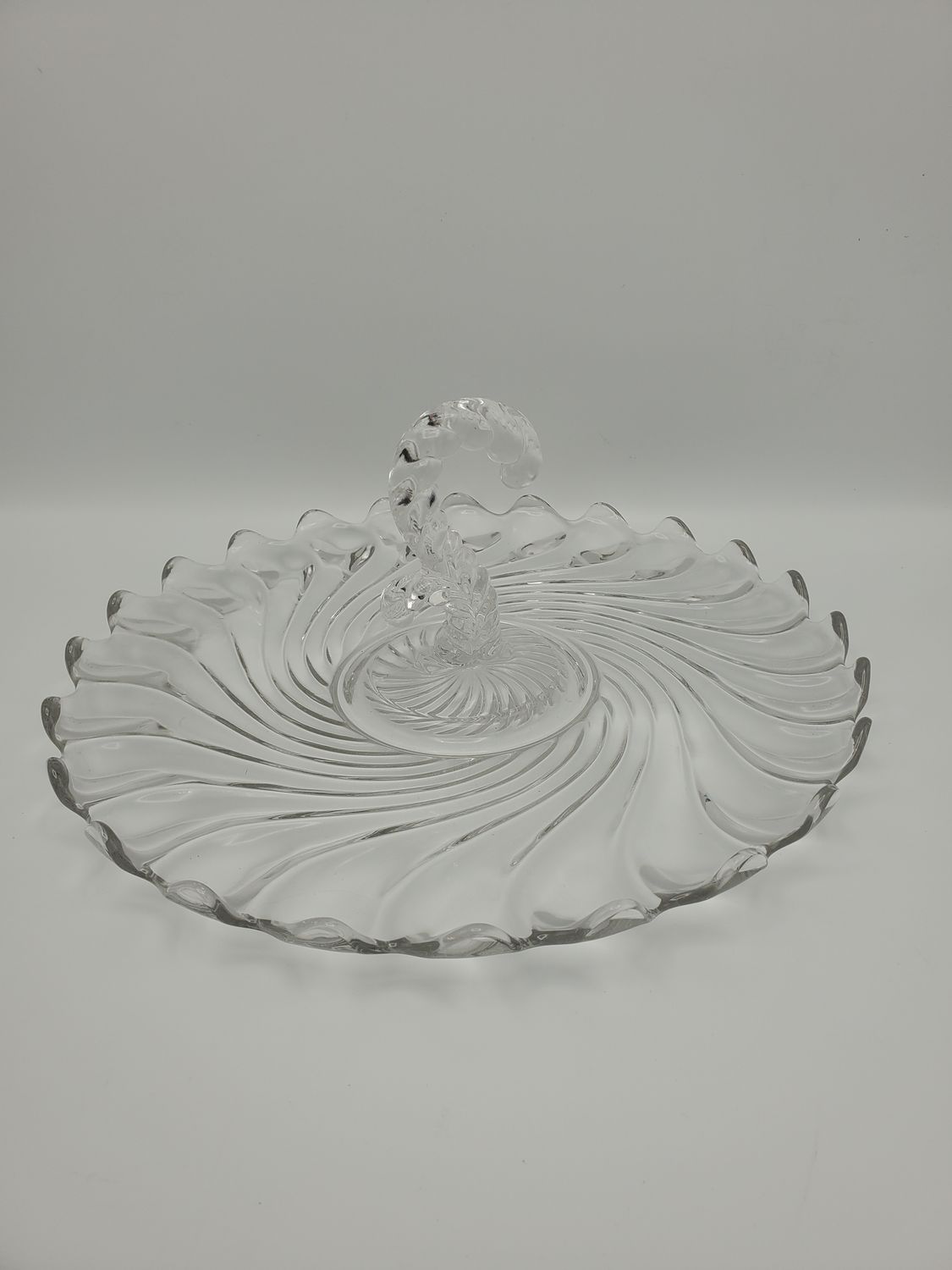 Vintage Clear Glass Swirl Handled Tidbit Tray
