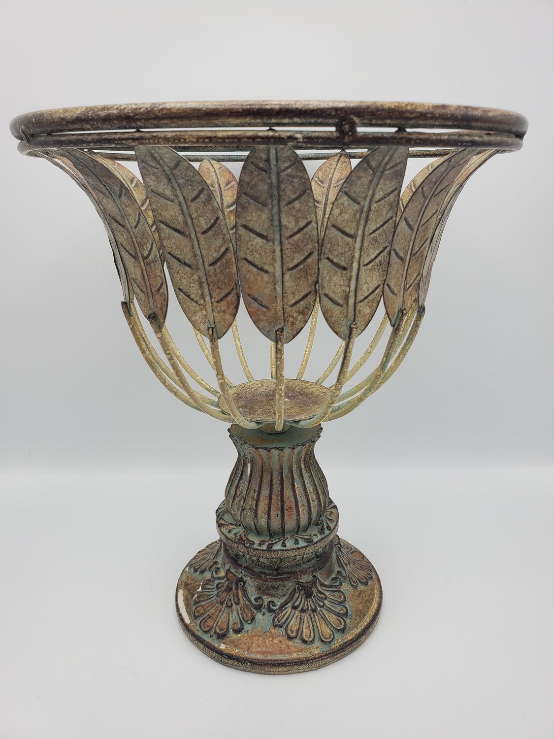 Vintage Metal Leaf Pedestal Basket