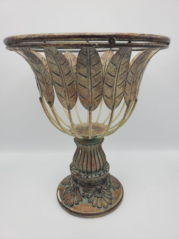 Vintage Metal Leaf Pedestal Basket