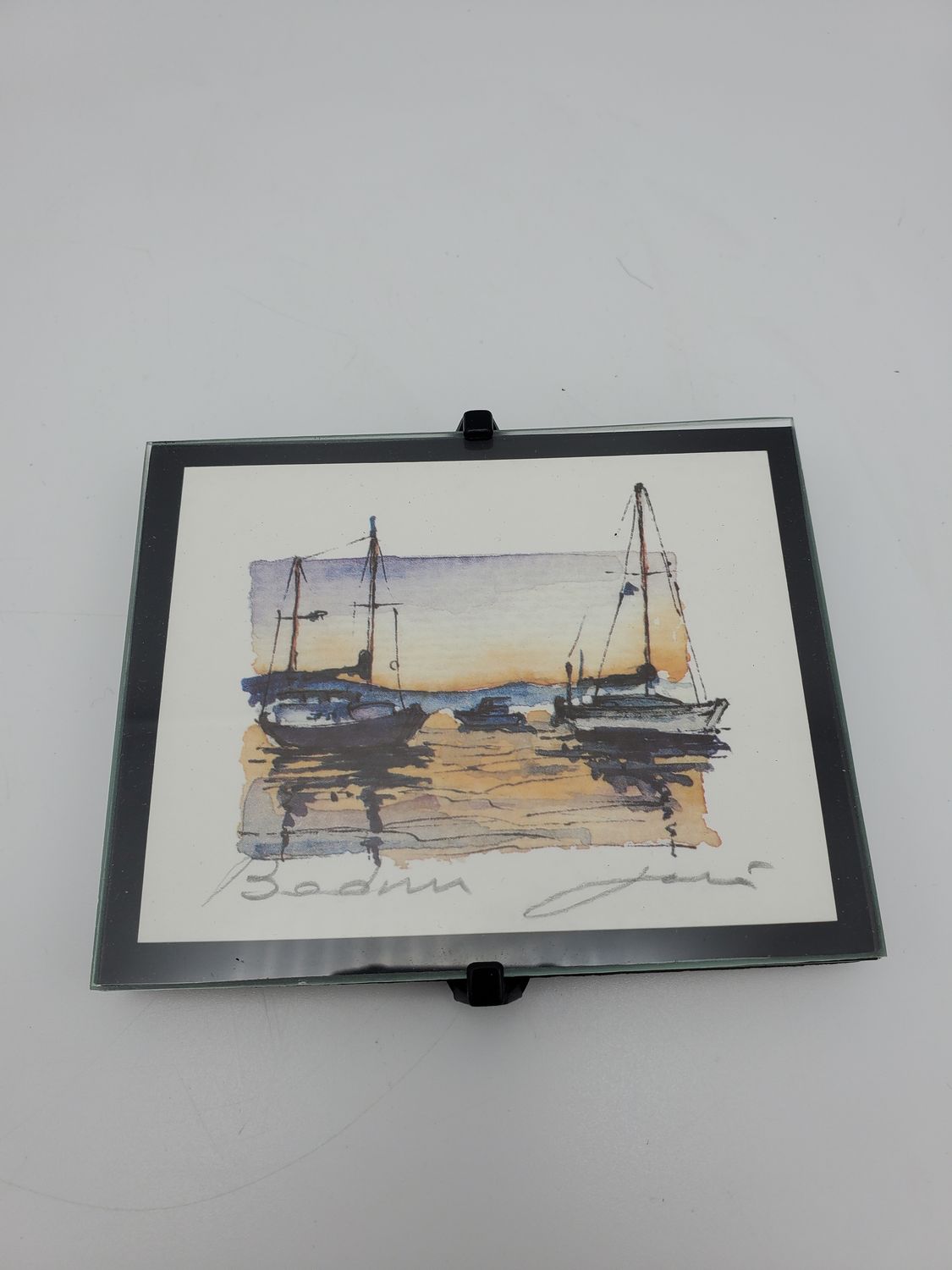 Grey Sailboat Framed Signed Print