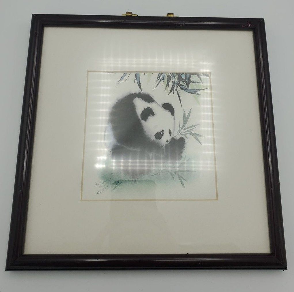 Hunched Over Panda Ink Wash Painting Framed