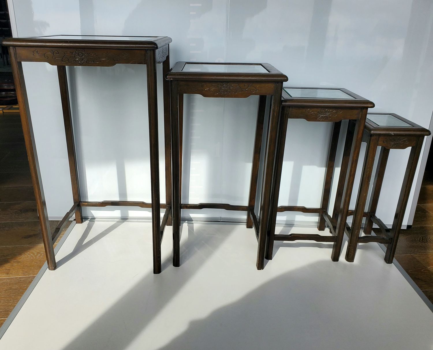 Asian Hand-Carved Vintage Nesting Tables, Set of 4