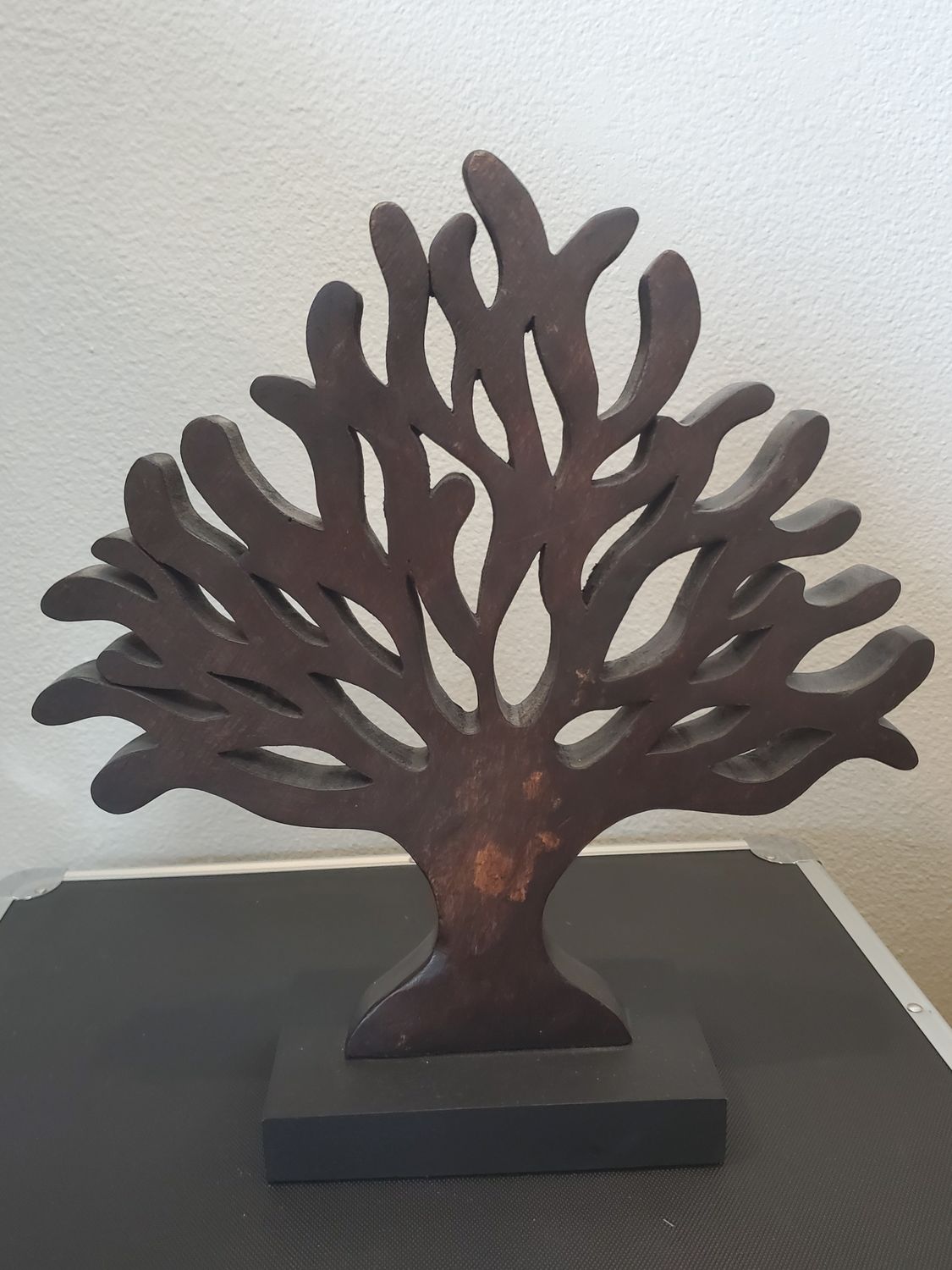 Modern Tree of Life Hand-Carved Dark Wood Tree Sculpture