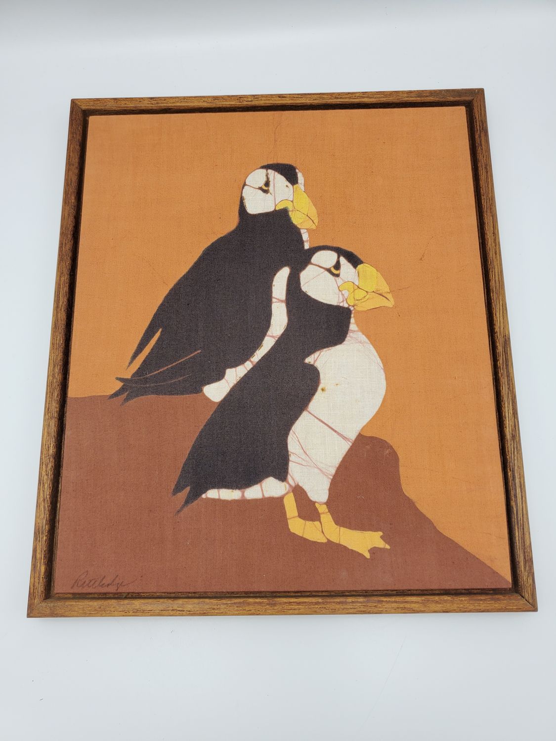 Pat Rutledge Puffins Framed Batik