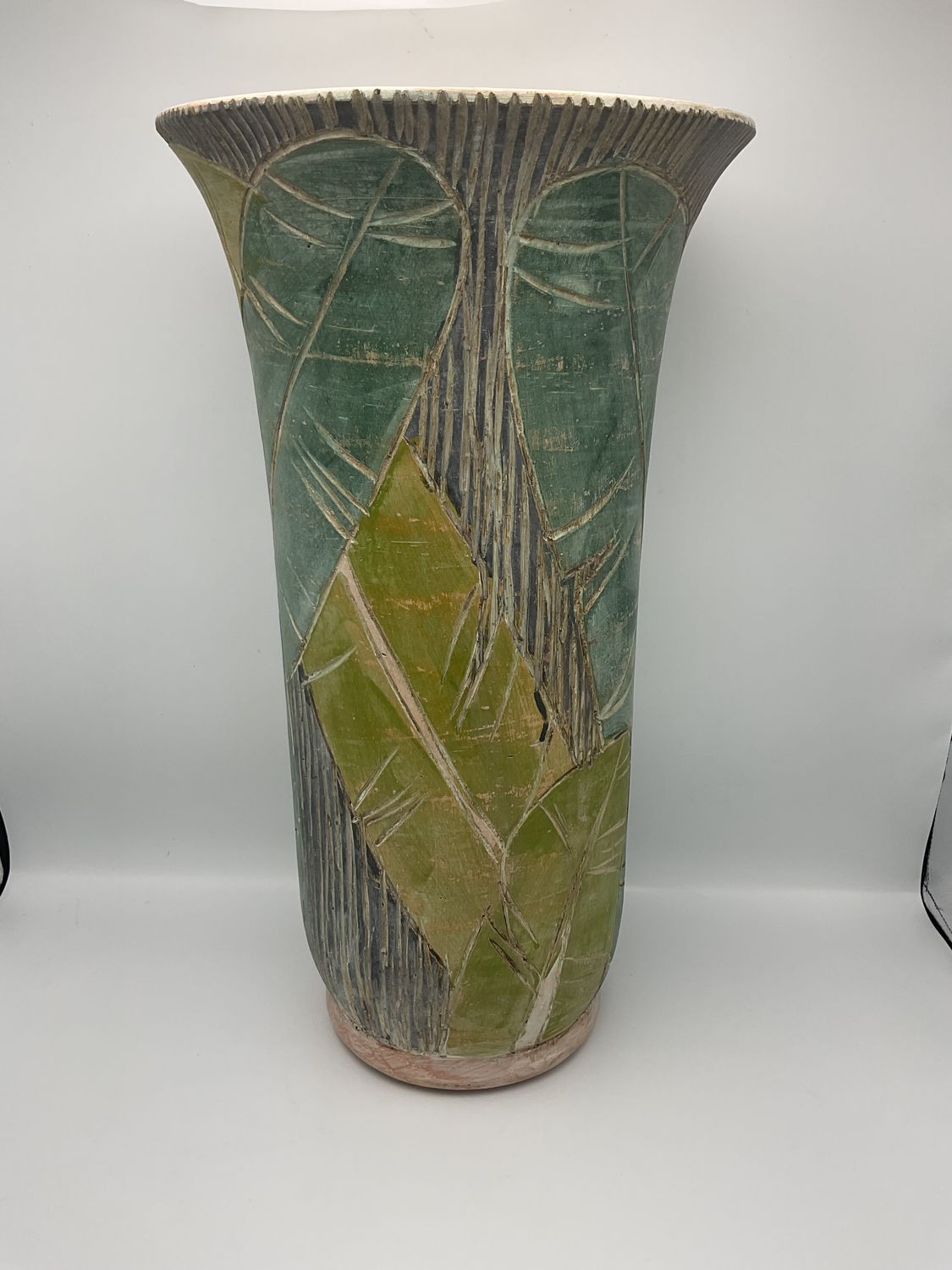Large Ceramic Carved Banana Leaf Floor Vase