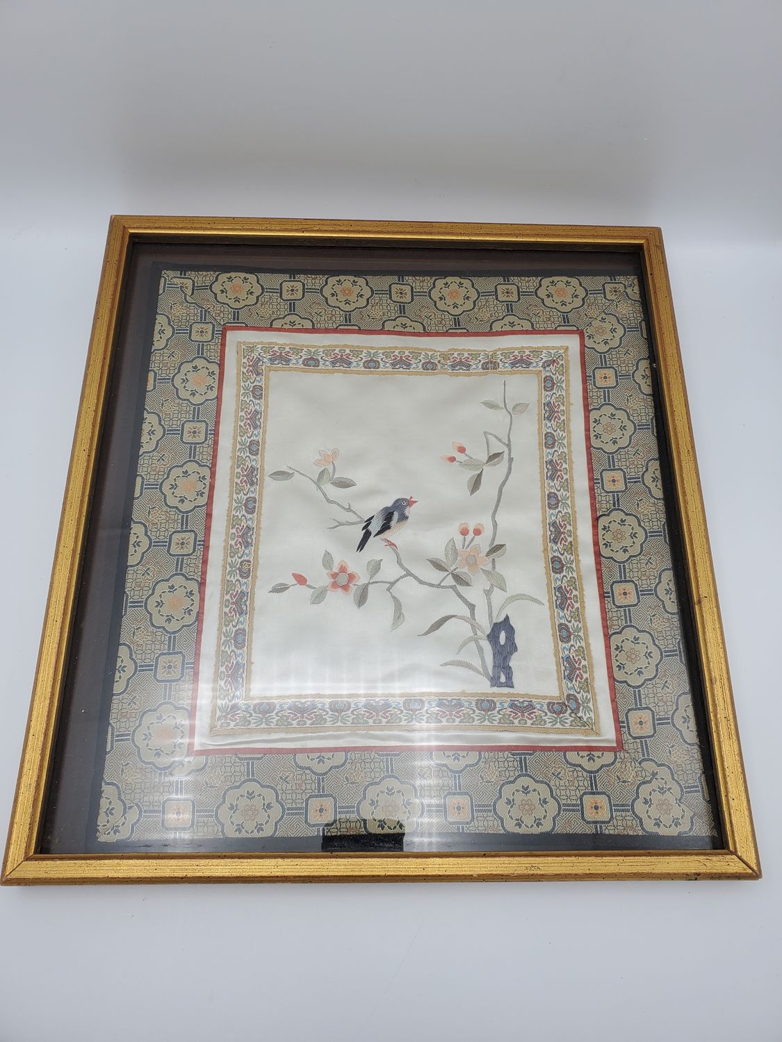 Silk Embroidery Bird on Tree Framed