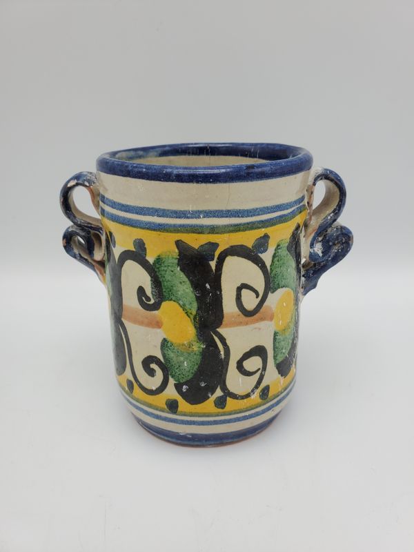 Small Vintage Spanish Talavera-Style Handled Pot