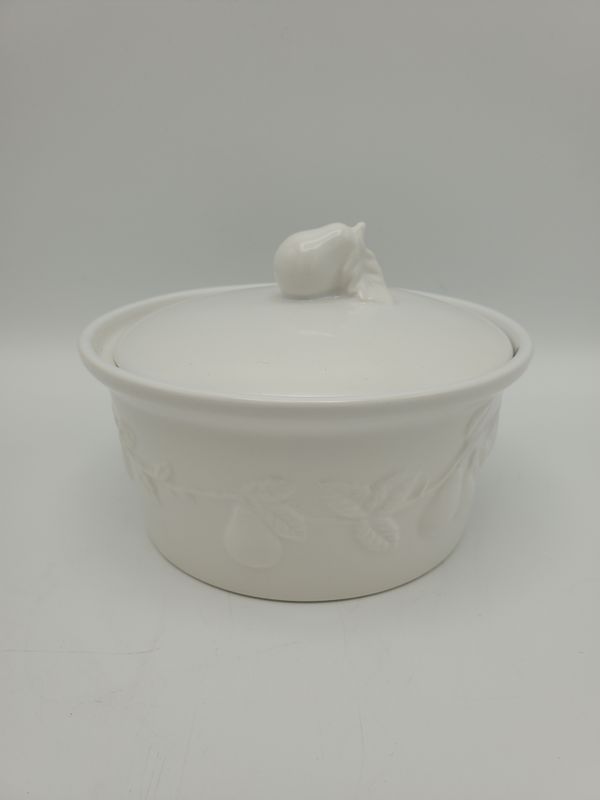 Pear Vintage White Ceramic Butter Dish